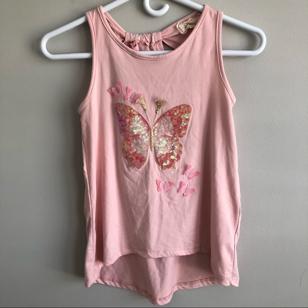 Girls pink Btween butterfly tank top